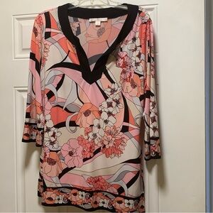 Boston Proper Graphic Pink and Black 3/4 Sleeve Tunic